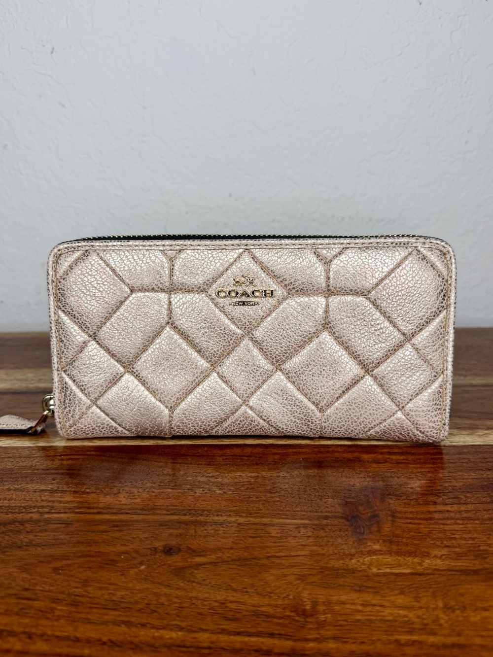 Coach Accordion Zip Wallet Rose/Gold Leather